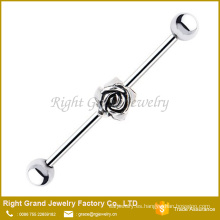 Rosa de plata acero quirúrgico 316L encanto Barbell Industrial oído